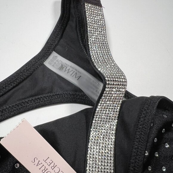 Victoria Secret 38DD L Bombshell Push Up Bikini THONG Set Glam Shine Strap Black - Picture 8 of 8